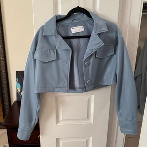 ASOS vegan leather cropped jacket - light blue